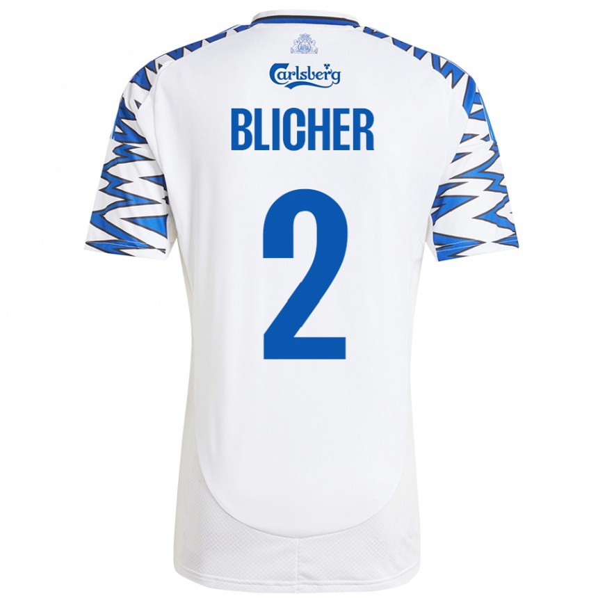 Gyermek Labdarúgás Nicolai Blicher #2 Fehér Ég Kék Hazai Jersey 2024/25 Mez Póló Ing