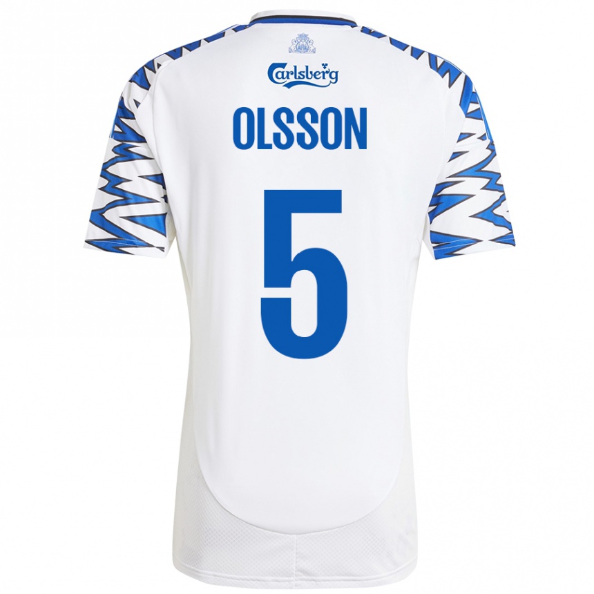 Gyermek Labdarúgás Cornelius Olsson #5 Fehér Ég Kék Hazai Jersey 2024/25 Mez Póló Ing