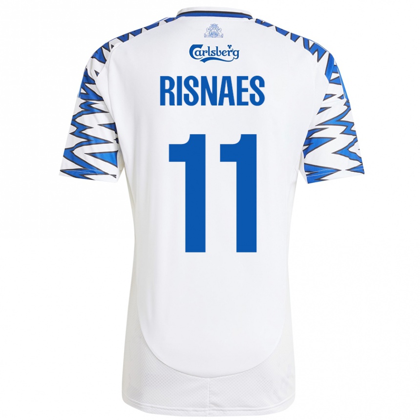 Gyermek Labdarúgás Roberto Risnaes #11 Fehér Ég Kék Hazai Jersey 2024/25 Mez Póló Ing