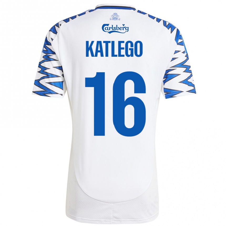 Gyermek Labdarúgás David Katlego #16 Fehér Ég Kék Hazai Jersey 2024/25 Mez Póló Ing