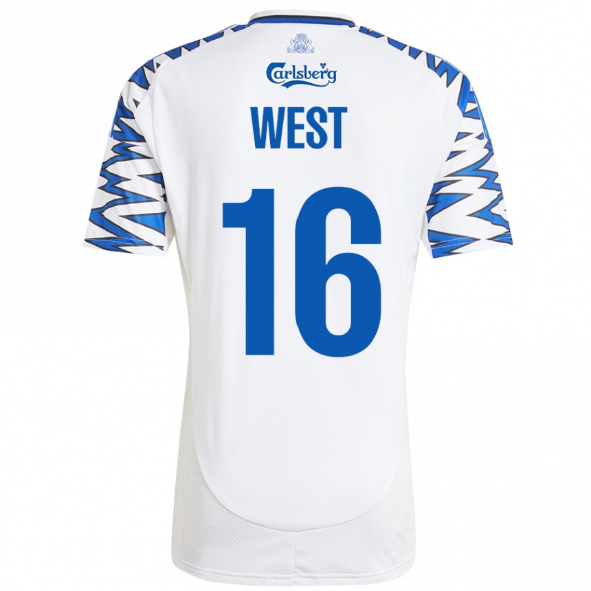 Gyermek Labdarúgás Liam West #16 Fehér Ég Kék Hazai Jersey 2024/25 Mez Póló Ing