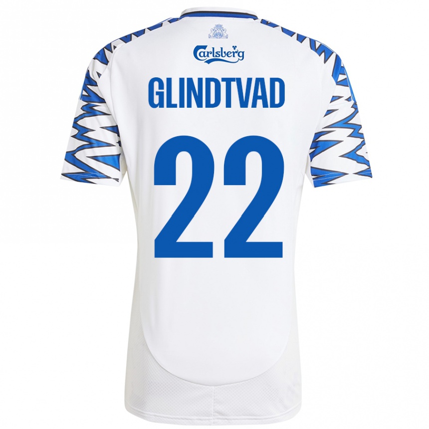 Gyermek Labdarúgás William Glindtvad #22 Fehér Ég Kék Hazai Jersey 2024/25 Mez Póló Ing