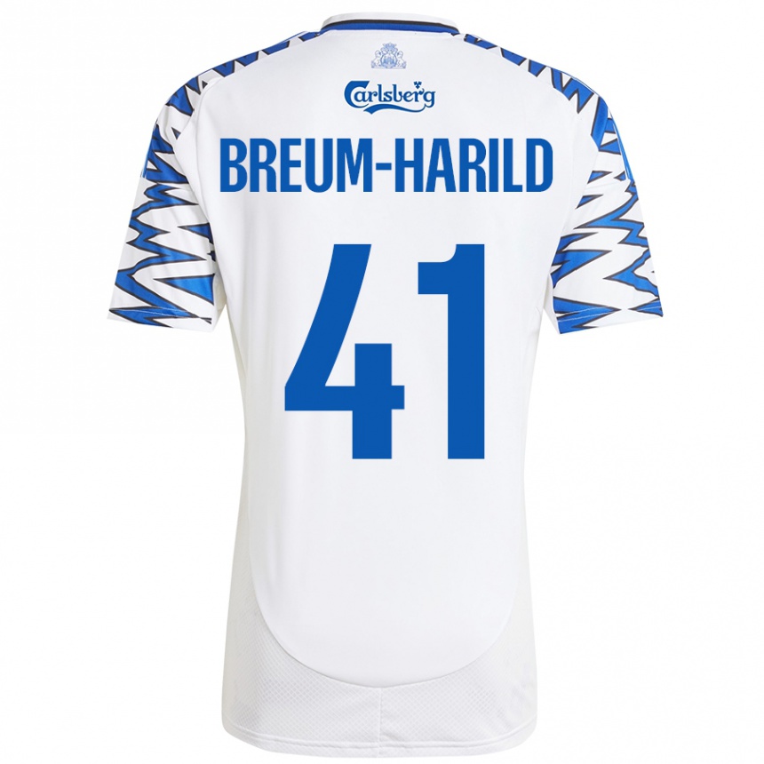 Gyermek Labdarúgás Tobias Breum-Harild #41 Fehér Ég Kék Hazai Jersey 2024/25 Mez Póló Ing