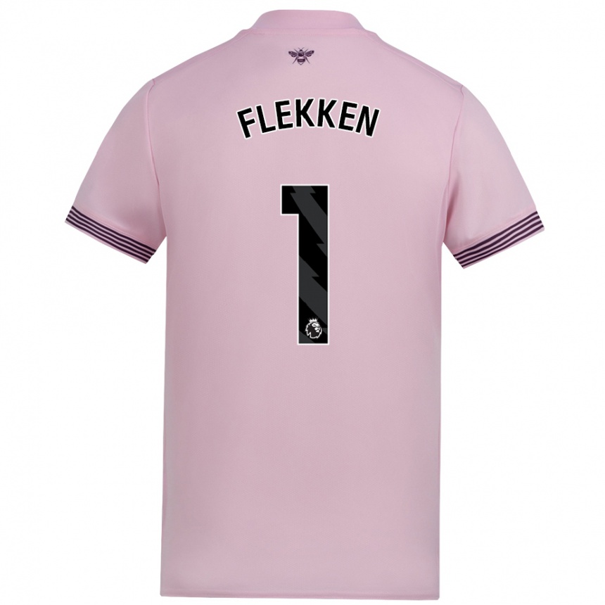 Gyermek Labdarúgás Mark Flekken #1 Rózsaszín Idegenbeli Jersey 2024/25 Mez Póló Ing