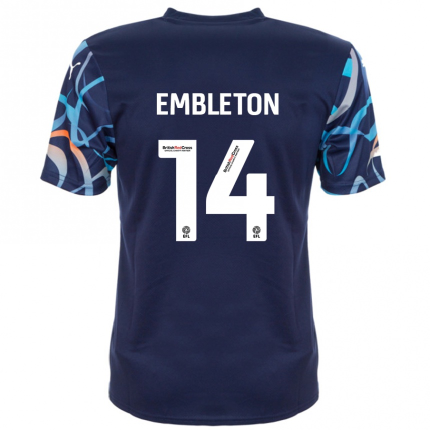 Gyermek Labdarúgás Elliot Embleton #14 Sötétkék Idegenbeli Jersey 2024/25 Mez Póló Ing