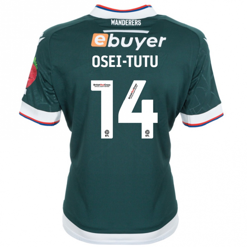 Gyermek Labdarúgás Jordi Osei-Tutu #14 Sötétzöld Idegenbeli Jersey 2024/25 Mez Póló Ing