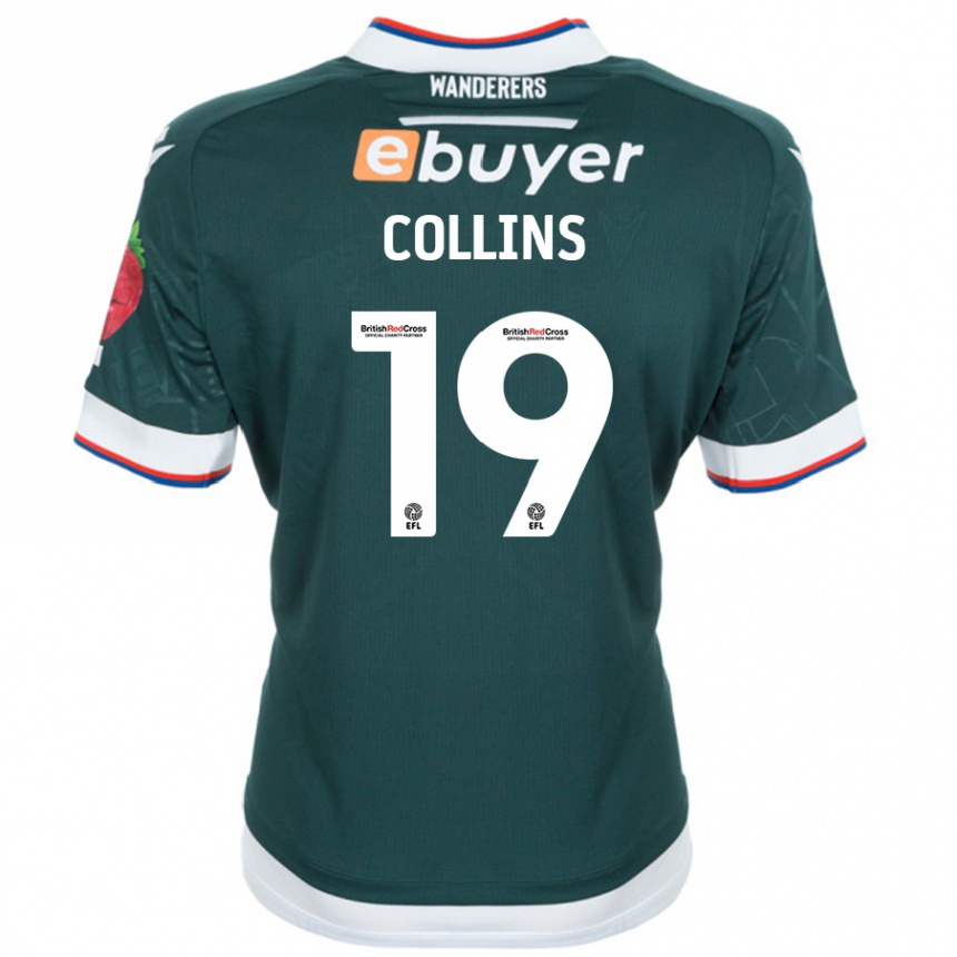 Gyermek Labdarúgás Aaron Collins #19 Sötétzöld Idegenbeli Jersey 2024/25 Mez Póló Ing