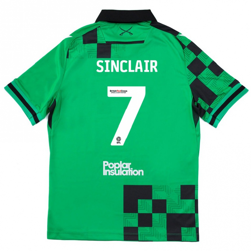 Gyermek Labdarúgás Scott Sinclair #7 Zöld Fekete Idegenbeli Jersey 2024/25 Mez Póló Ing