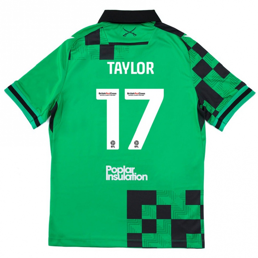 Gyermek Labdarúgás Connor Taylor #17 Zöld Fekete Idegenbeli Jersey 2024/25 Mez Póló Ing