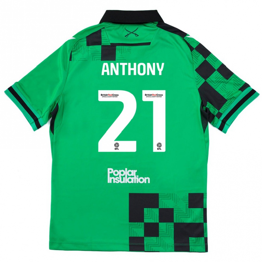 Gyermek Labdarúgás Micah Anthony #21 Zöld Fekete Idegenbeli Jersey 2024/25 Mez Póló Ing