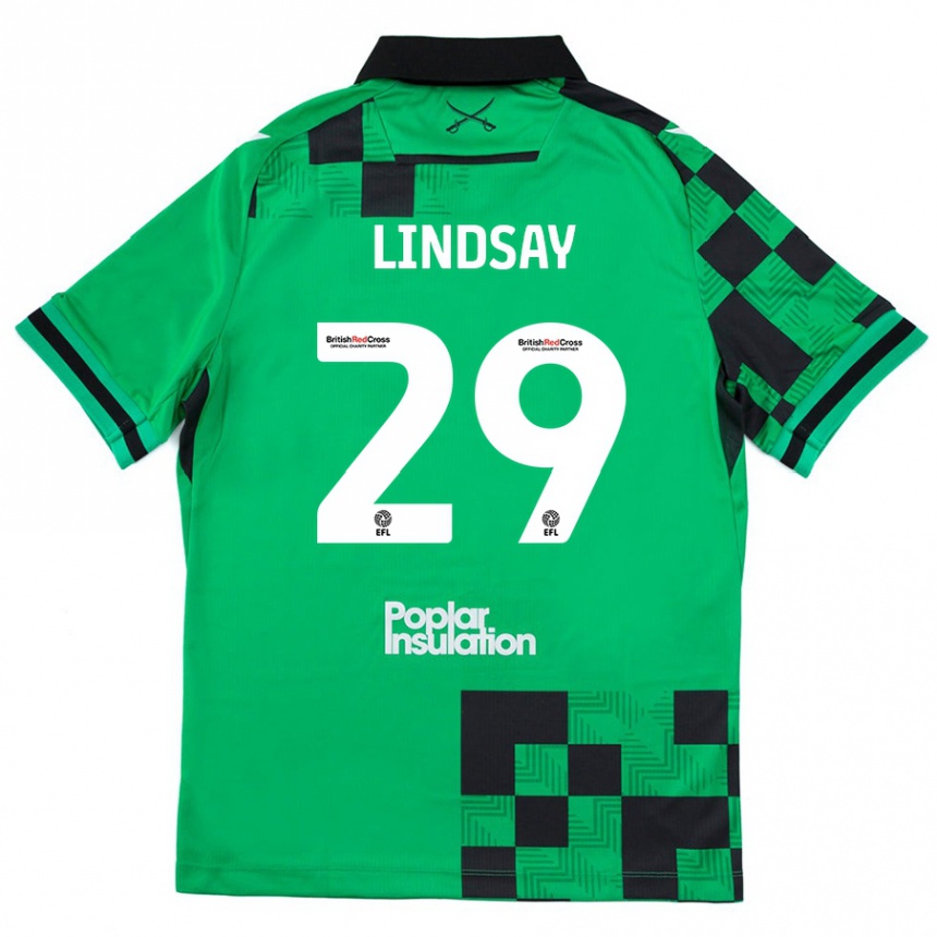 Gyermek Labdarúgás Jamie Lindsay #29 Zöld Fekete Idegenbeli Jersey 2024/25 Mez Póló Ing