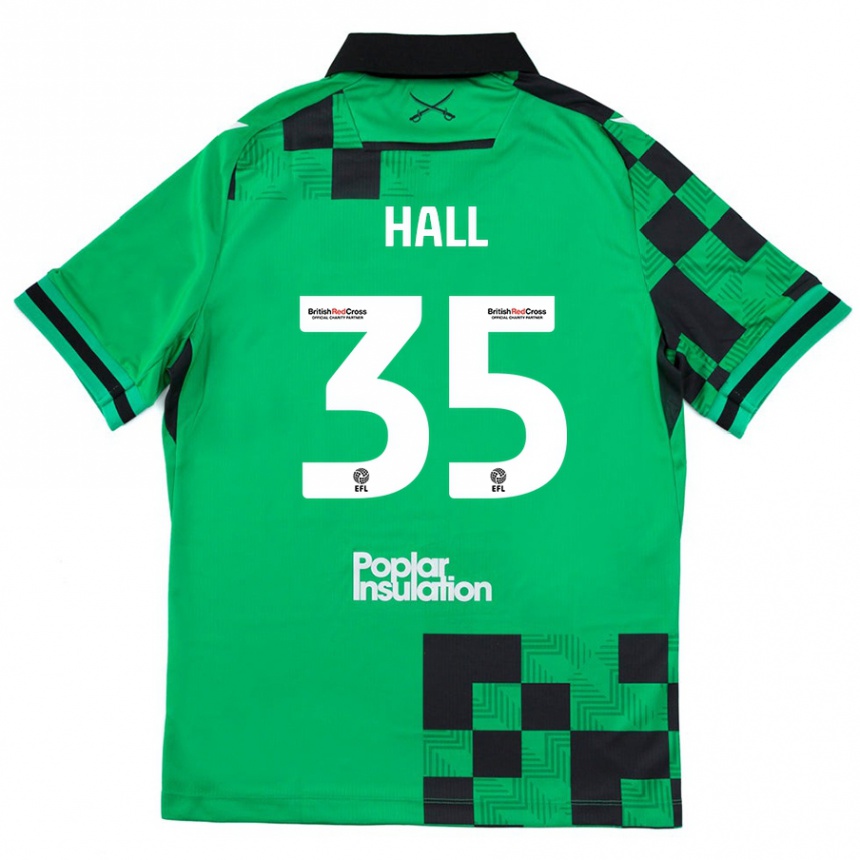 Gyermek Labdarúgás Matt Hall #35 Zöld Fekete Idegenbeli Jersey 2024/25 Mez Póló Ing