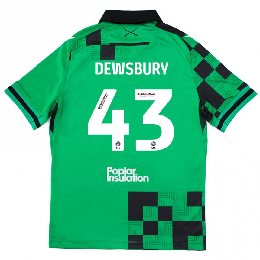 Gyermek Labdarúgás Ollie Dewsbury #43 Zöld Fekete Idegenbeli Jersey 2024/25 Mez Póló Ing