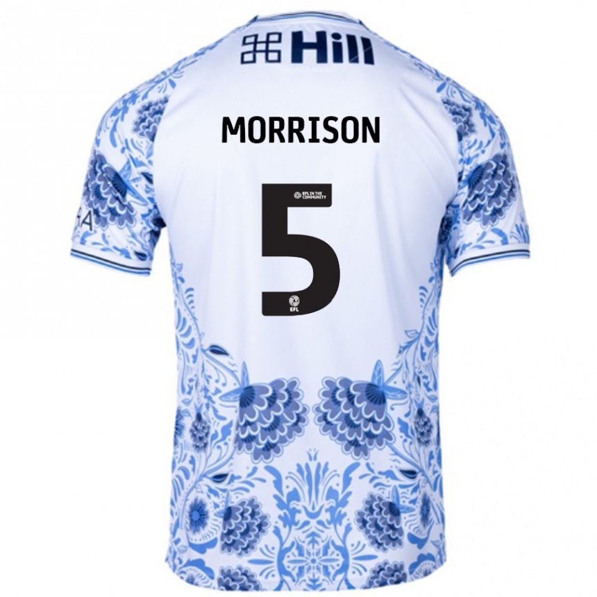 Gyermek Labdarúgás Michael Morrison #5 Fehér Kék Idegenbeli Jersey 2024/25 Mez Póló Ing