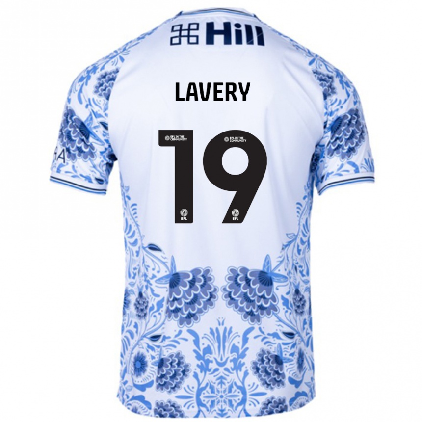 Gyermek Labdarúgás Shayne Lavery #19 Fehér Kék Idegenbeli Jersey 2024/25 Mez Póló Ing