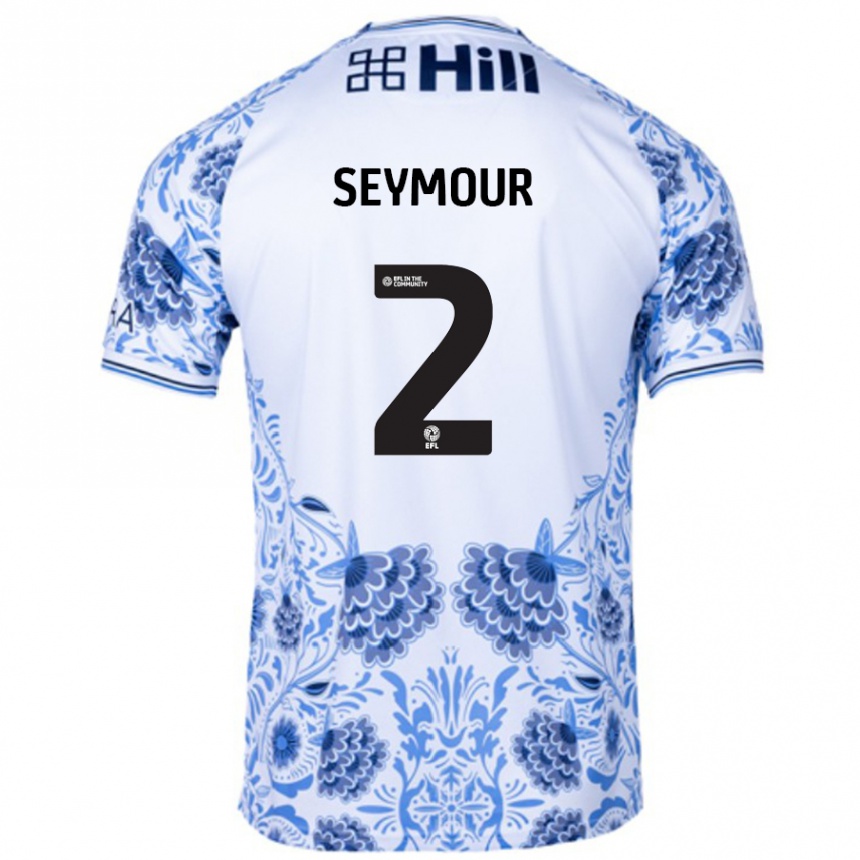 Gyermek Labdarúgás Mayzee Seymour #2 Fehér Kék Idegenbeli Jersey 2024/25 Mez Póló Ing