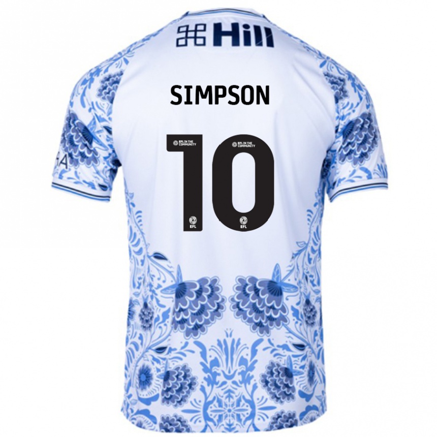 Gyermek Labdarúgás Harley-Jean Simpson #10 Fehér Kék Idegenbeli Jersey 2024/25 Mez Póló Ing