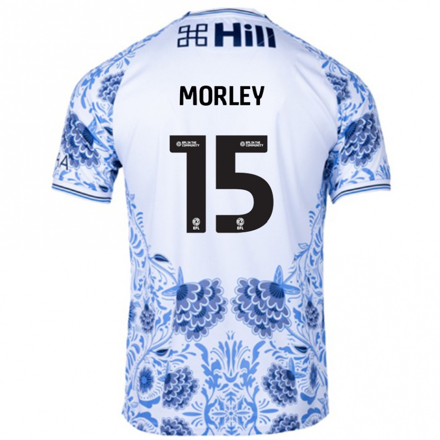 Gyermek Labdarúgás Jess Morley #15 Fehér Kék Idegenbeli Jersey 2024/25 Mez Póló Ing