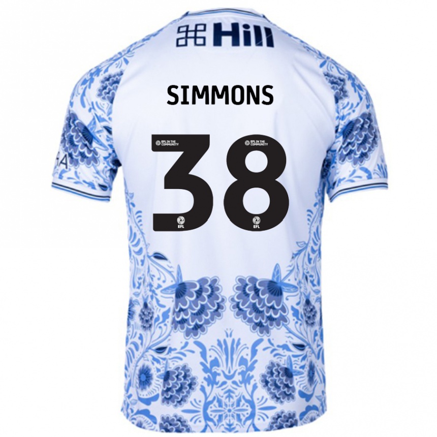 Gyermek Labdarúgás Bella Simmons #38 Fehér Kék Idegenbeli Jersey 2024/25 Mez Póló Ing