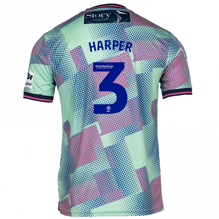 Gyermek Labdarúgás Cameron Harper #3 Zöld Idegenbeli Jersey 2024/25 Mez Póló Ing