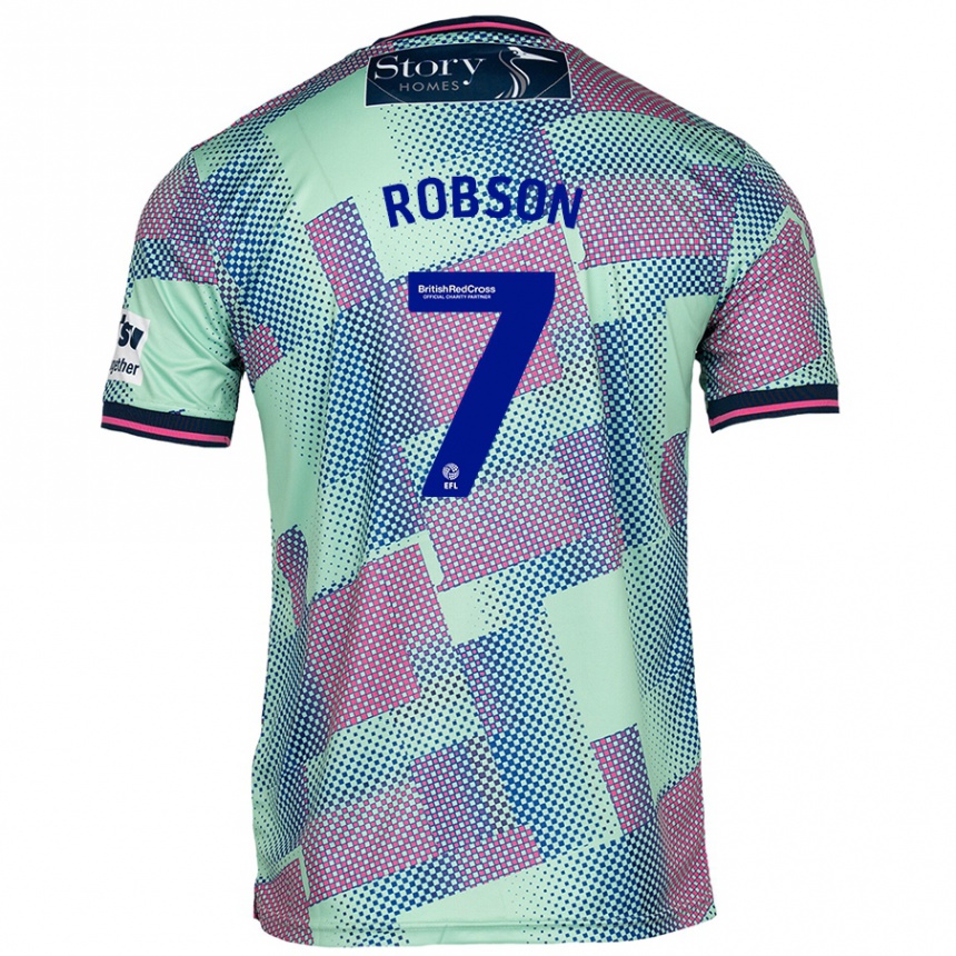 Gyermek Labdarúgás Ethan Robson #7 Zöld Idegenbeli Jersey 2024/25 Mez Póló Ing