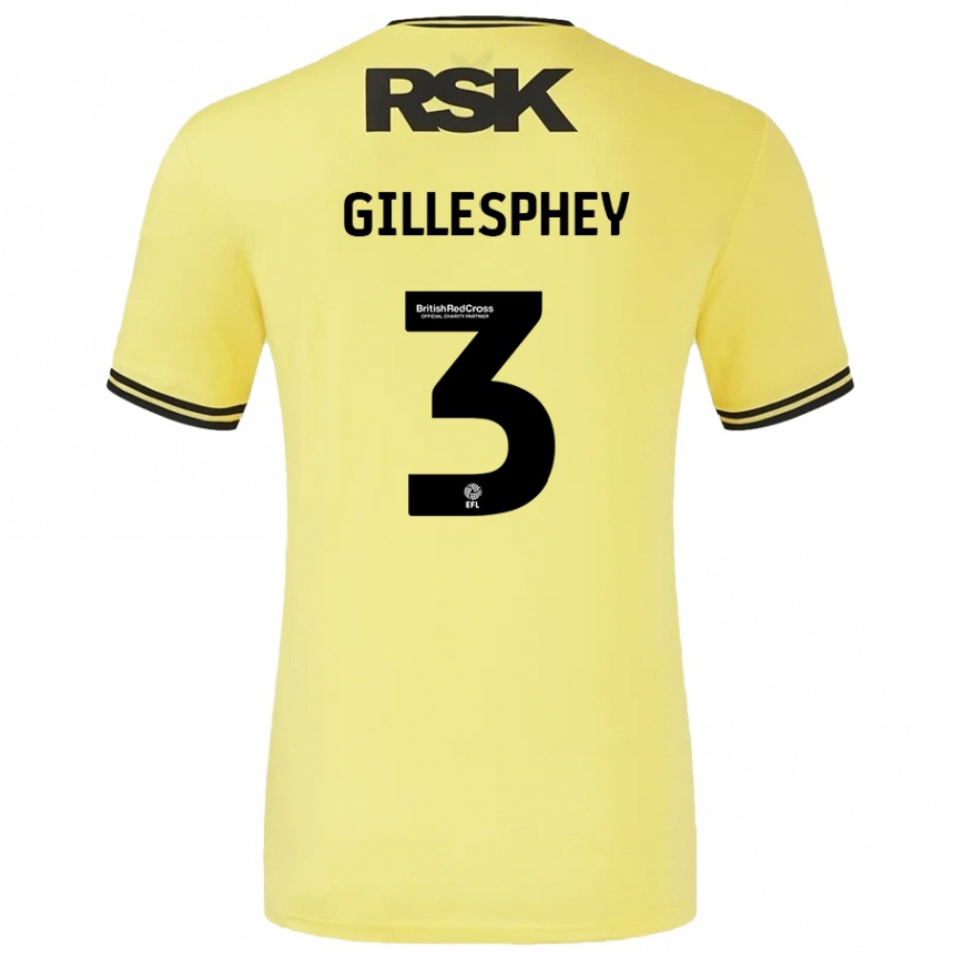 Gyermek Labdarúgás Macaulay Gillesphey #3 Sárga Fekete Idegenbeli Jersey 2024/25 Mez Póló Ing