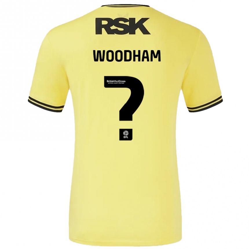 Gyermek Labdarúgás Finley Woodham #0 Sárga Fekete Idegenbeli Jersey 2024/25 Mez Póló Ing