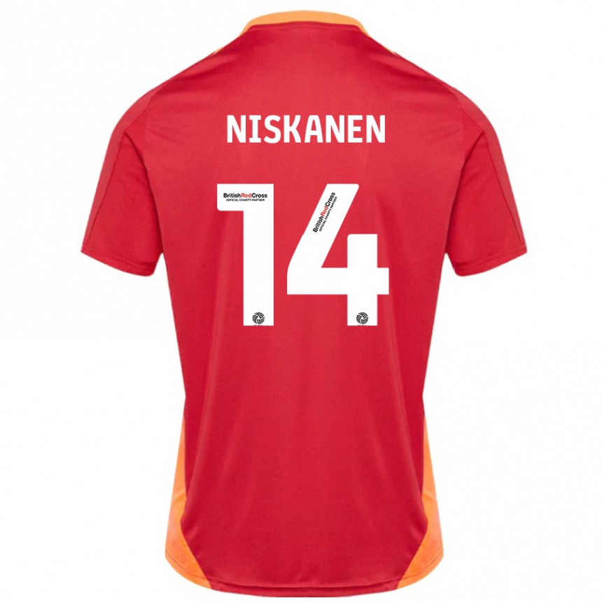 Gyermek Labdarúgás Ilmari Niskanen #14 Kék Törtfehér Idegenbeli Jersey 2024/25 Mez Póló Ing