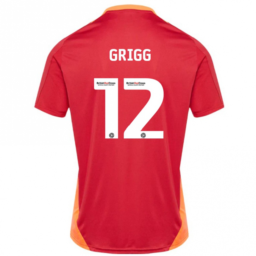 Gyermek Labdarúgás Katie Grigg #12 Kék Törtfehér Idegenbeli Jersey 2024/25 Mez Póló Ing