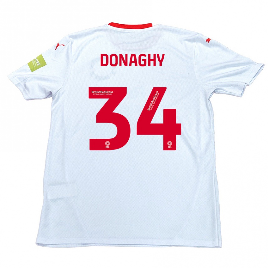 Gyermek Labdarúgás Tom Donaghy #34 Fehér Idegenbeli Jersey 2024/25 Mez Póló Ing