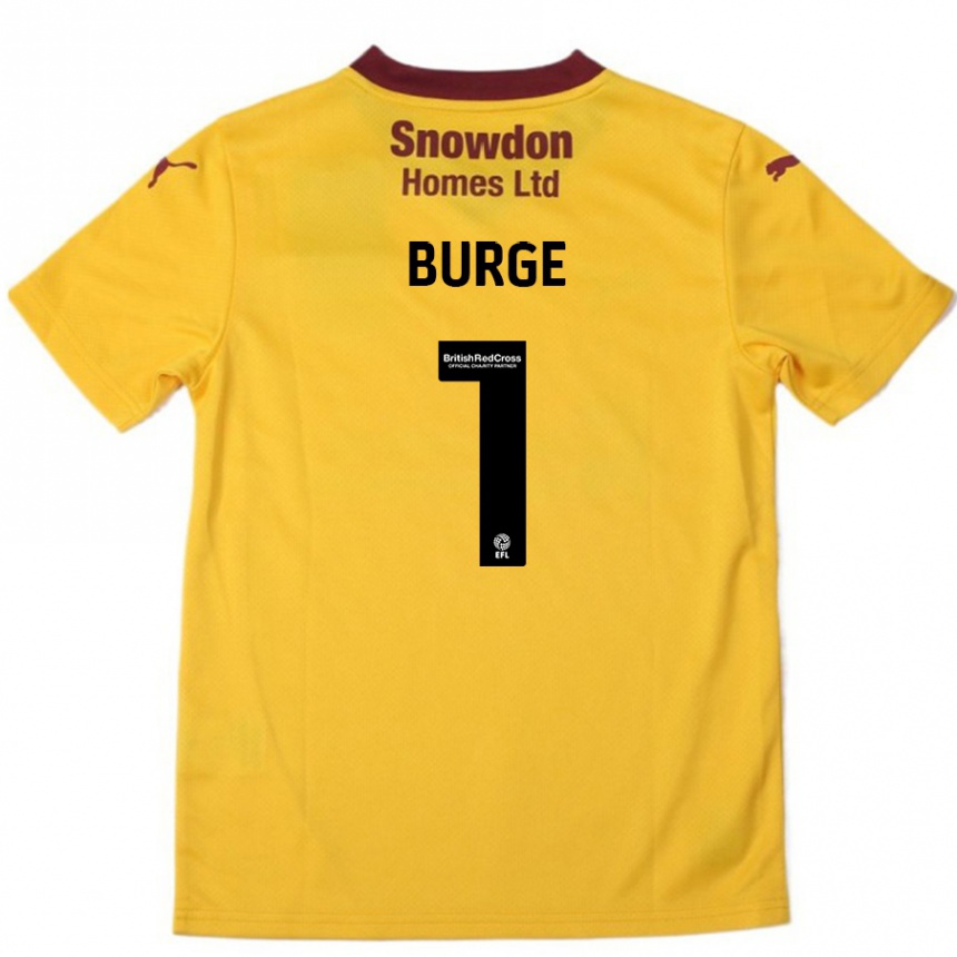 Gyermek Labdarúgás Lee Burge #1 Narancssárga Burgundi Idegenbeli Jersey 2024/25 Mez Póló Ing