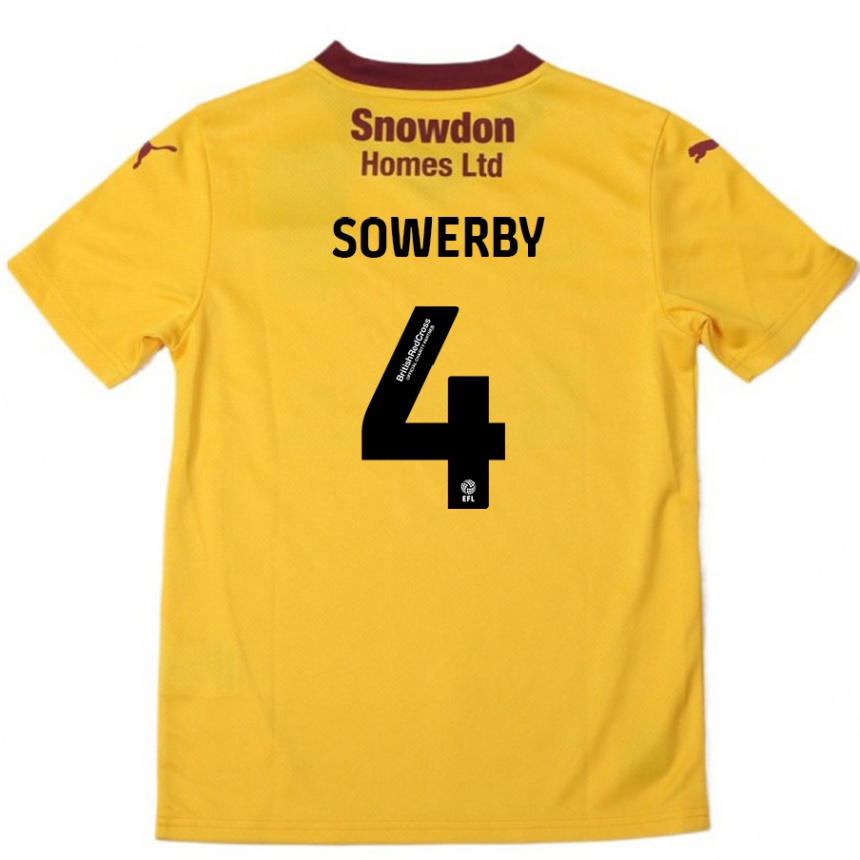 Gyermek Labdarúgás Jack Sowerby #4 Narancssárga Burgundi Idegenbeli Jersey 2024/25 Mez Póló Ing