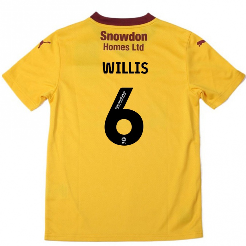 Gyermek Labdarúgás Jordan Willis #6 Narancssárga Burgundi Idegenbeli Jersey 2024/25 Mez Póló Ing