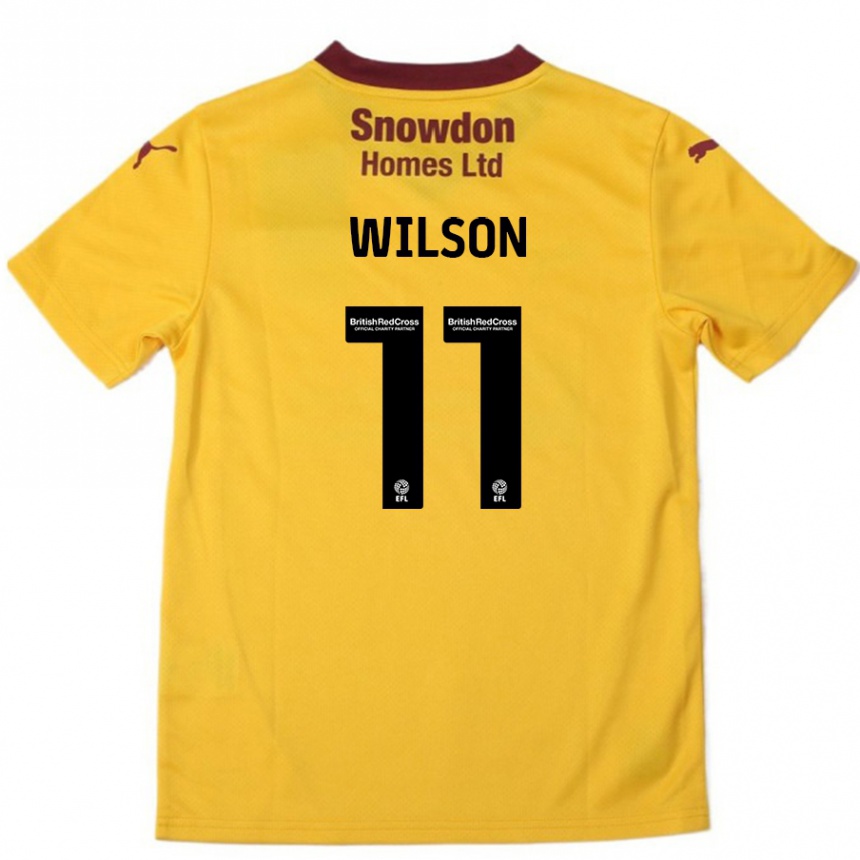 Gyermek Labdarúgás James Wilson #11 Narancssárga Burgundi Idegenbeli Jersey 2024/25 Mez Póló Ing