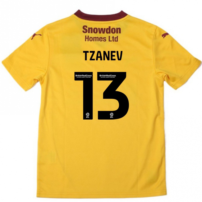 Gyermek Labdarúgás Nik Tzanev #13 Narancssárga Burgundi Idegenbeli Jersey 2024/25 Mez Póló Ing