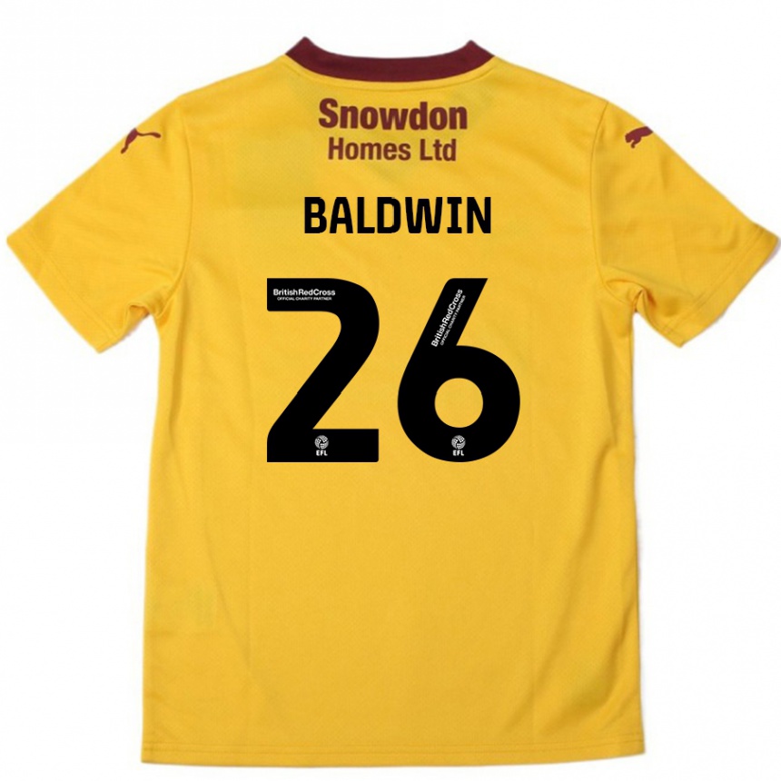 Gyermek Labdarúgás Jack Baldwin #26 Narancssárga Burgundi Idegenbeli Jersey 2024/25 Mez Póló Ing