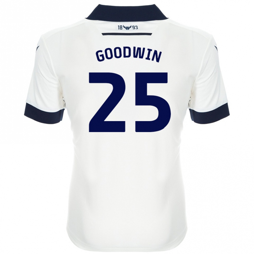 Gyermek Labdarúgás Will Goodwin #25 Fehér Sötétkék Idegenbeli Jersey 2024/25 Mez Póló Ing