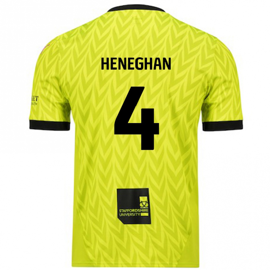 Gyermek Labdarúgás Ben Heneghan #4 Fluoreszkáló Zöld Idegenbeli Jersey 2024/25 Mez Póló Ing