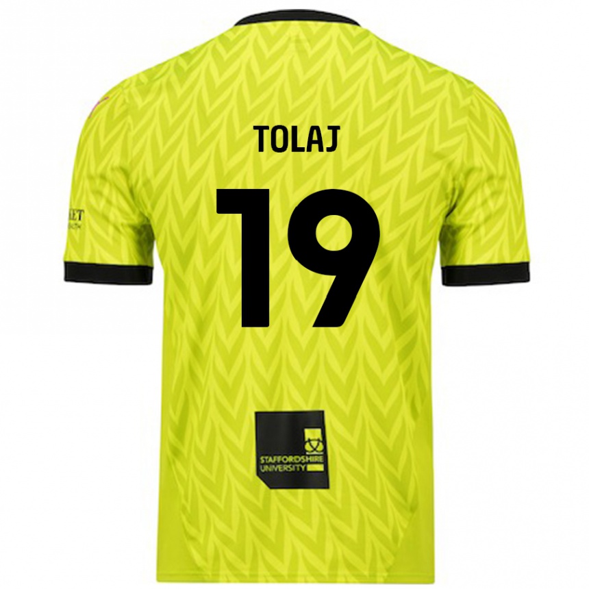 Gyermek Labdarúgás Lorent Tolaj #19 Fluoreszkáló Zöld Idegenbeli Jersey 2024/25 Mez Póló Ing