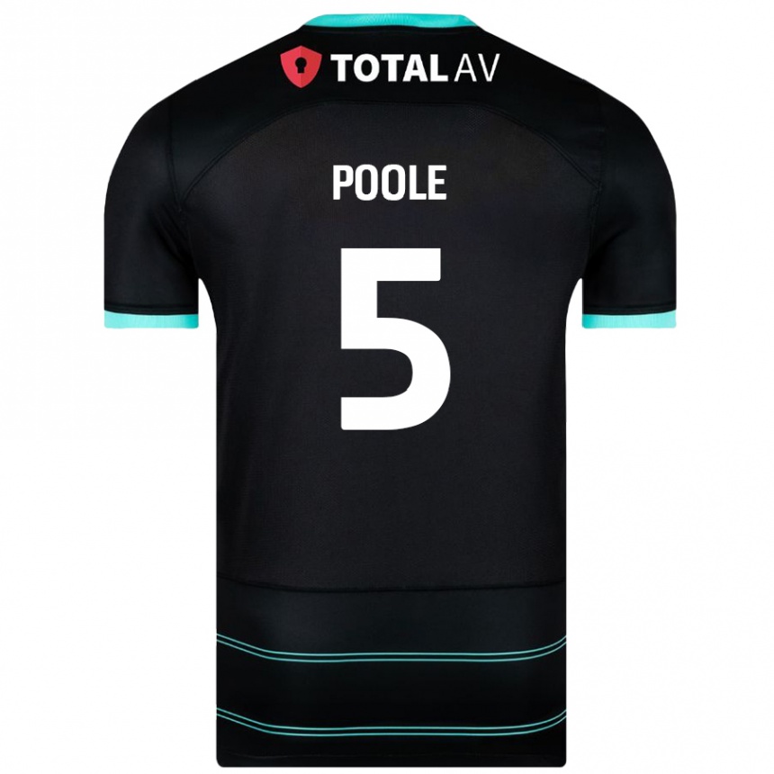 Gyermek Labdarúgás Regan Poole #5 Fekete Idegenbeli Jersey 2024/25 Mez Póló Ing