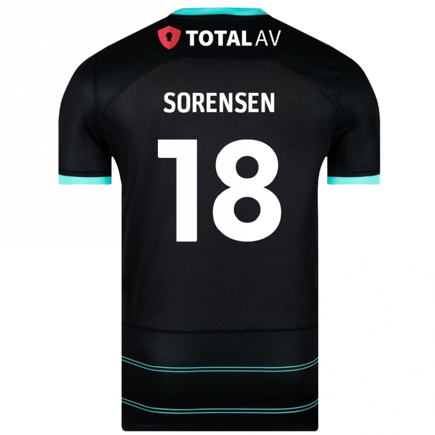 Gyermek Labdarúgás Elias Sørensen #18 Fekete Idegenbeli Jersey 2024/25 Mez Póló Ing