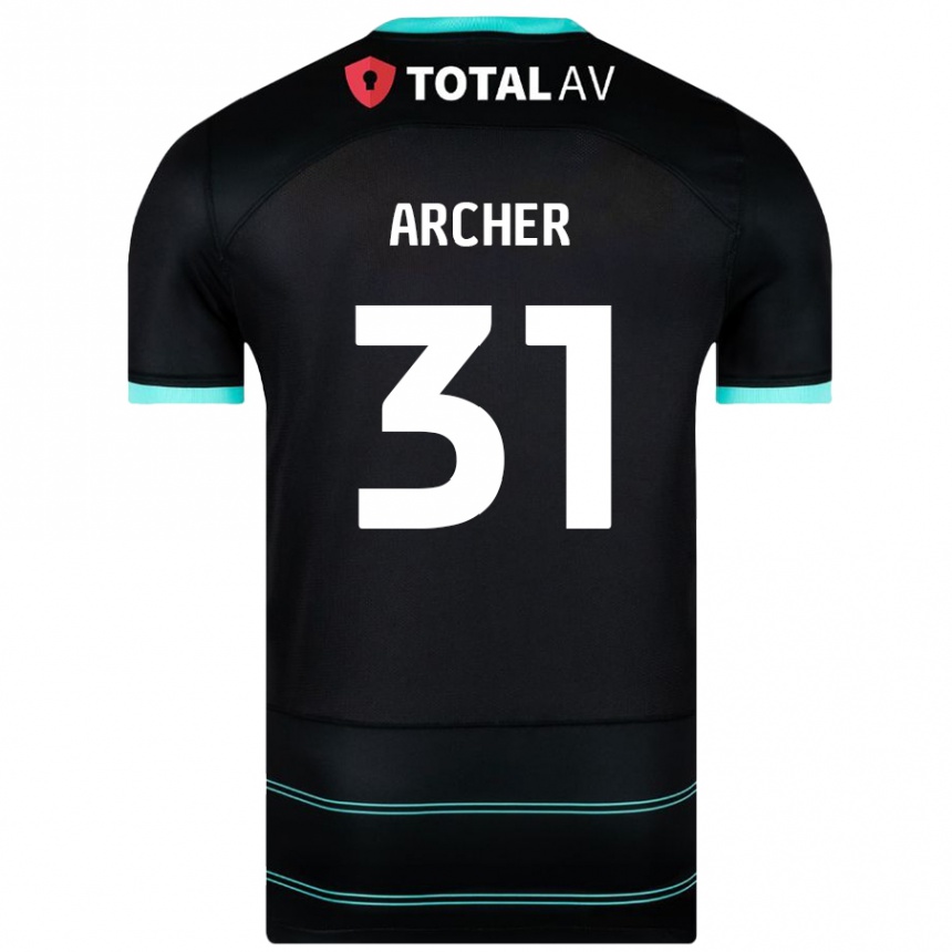 Gyermek Labdarúgás Jordan Archer #31 Fekete Idegenbeli Jersey 2024/25 Mez Póló Ing