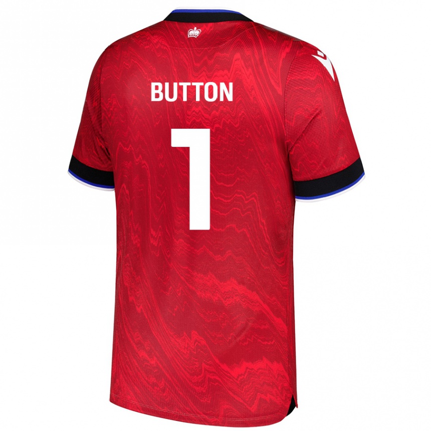 Gyermek Labdarúgás David Button #1 Piros Fekete Idegenbeli Jersey 2024/25 Mez Póló Ing