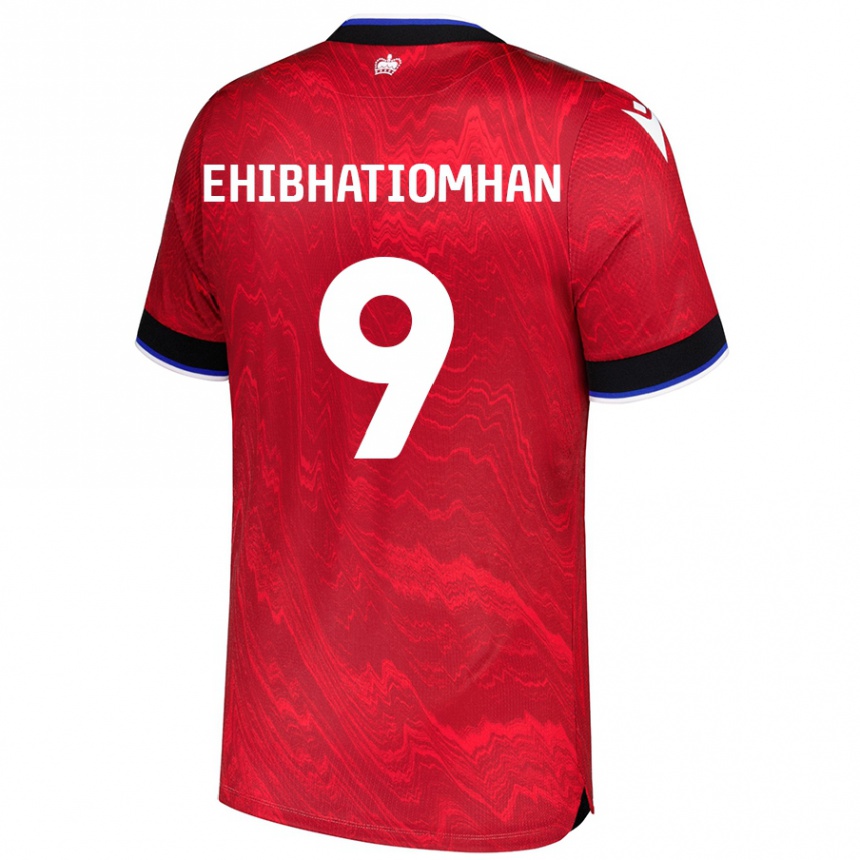 Gyermek Labdarúgás Kelvin Ehibhatiomhan #9 Piros Fekete Idegenbeli Jersey 2024/25 Mez Póló Ing