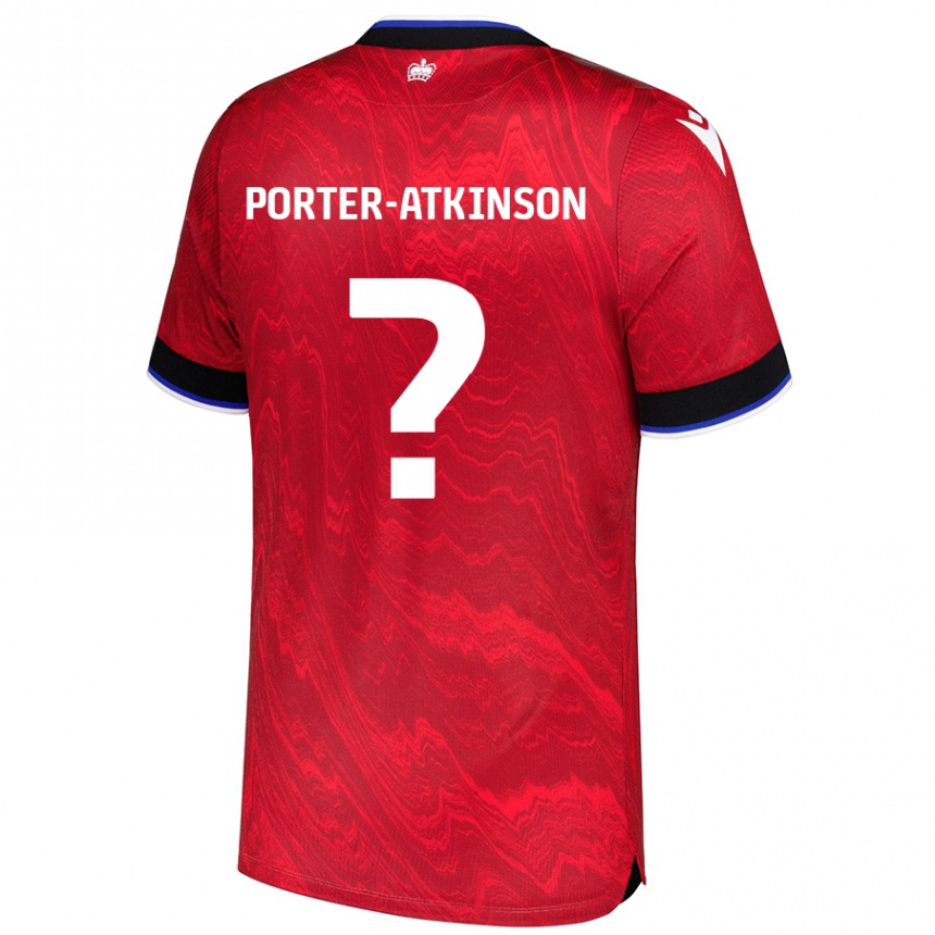 Gyermek Labdarúgás Jayden Porter-Atkinson #0 Piros Fekete Idegenbeli Jersey 2024/25 Mez Póló Ing