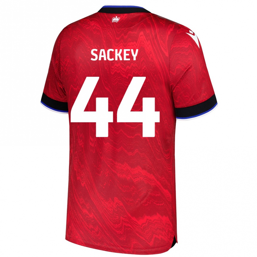 Gyermek Labdarúgás Tyler Sackey #44 Piros Fekete Idegenbeli Jersey 2024/25 Mez Póló Ing