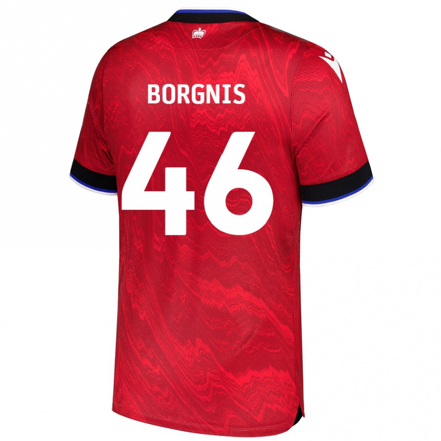 Gyermek Labdarúgás Jacob Borgnis #46 Piros Fekete Idegenbeli Jersey 2024/25 Mez Póló Ing