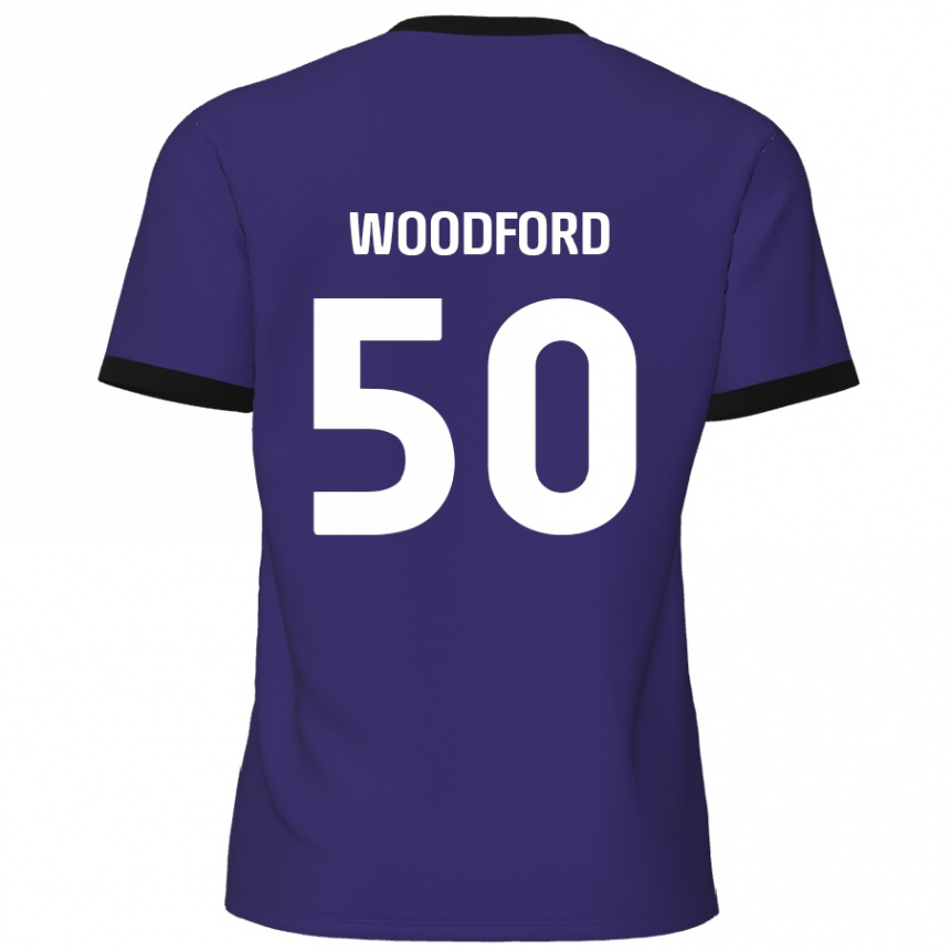 Gyermek Labdarúgás Max Woodford #50 Lila Idegenbeli Jersey 2024/25 Mez Póló Ing