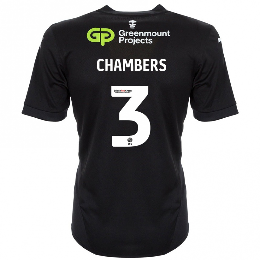 Gyermek Labdarúgás Luke Chambers #3 Fekete Idegenbeli Jersey 2024/25 Mez Póló Ing