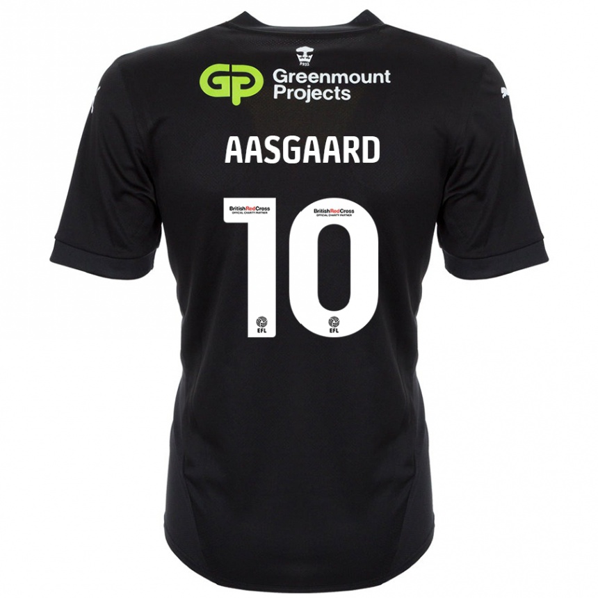 Gyermek Labdarúgás Thelo Aasgaard #10 Fekete Idegenbeli Jersey 2024/25 Mez Póló Ing